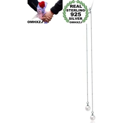 OMHXZJ Wholesale Personality Fashion OL Woman Girl Party Wedding Gift White Pearl Long Tassel 925 Sterling Silver Necklace NC24