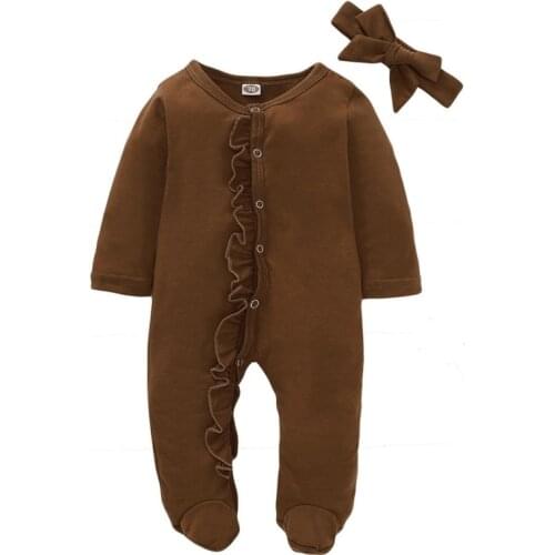 Autumn Baby Girl Boy Clothes Cotton Cartoon Pattern Infant Long Sleeve Bodysuit+Headband Newborn Set New Arrival