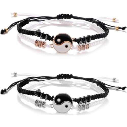Matching Bracelets Yin Yang Adjustable Cord Bracelet for friendship Relationship Boyfriend Girlfriend Valentines Gift