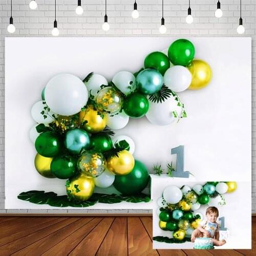 Avezano 1st Birthday Party Backdrop Green Leaf Gold Balloon Photography Background Photo Studio Photocall Photozone Decor Props