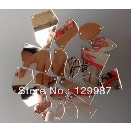 Sew On Silver Acrylic Mirror Diamante Rhinestone Crystal Flat Back Mirror Beads With Hole For DIY Wedding Dress Clothing