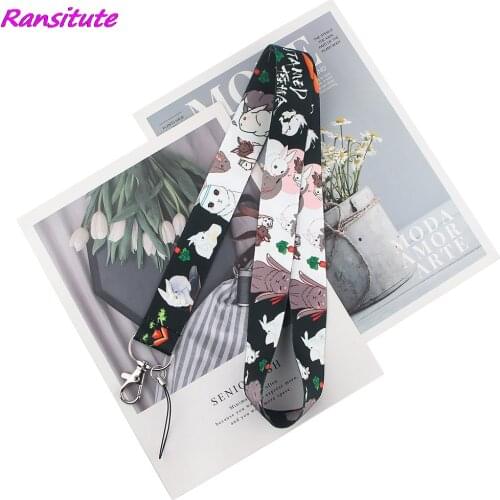Ransitute R1716 Lovely Rabbit Cartoon Lanyard Badge ID Lanyards Mobile Phone Rope Key Lanyard Neck Straps Accessories For Child