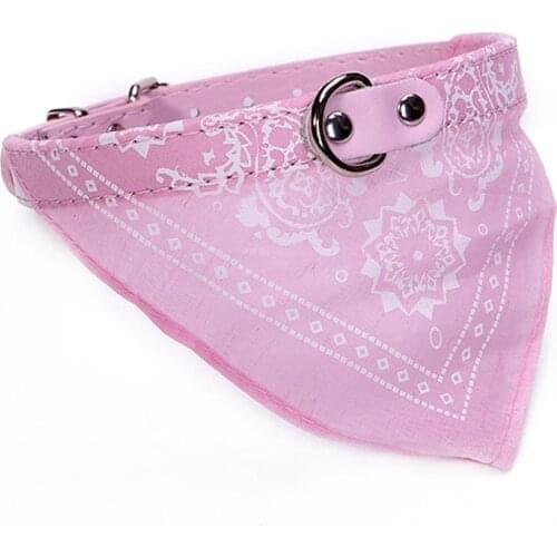 Dog Bandana Collar Adjustable Cat Pet Neckerchief PU Collar with Printed Triangular Scarf SNO88