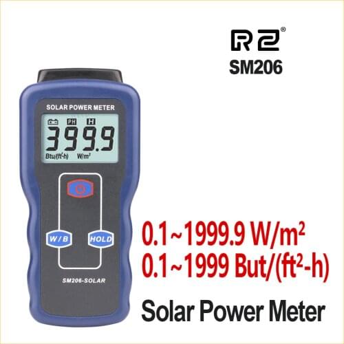 RZ Solar Power Meter Light Meter Solar Radiation Tester Optical Solar Research Glass Light Intensity Data Peak Hold SM206