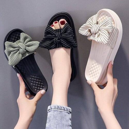 Bowknot Platform Sandals Womens New Soft Back Thick Back Height Increasing Slippers Womens Summer