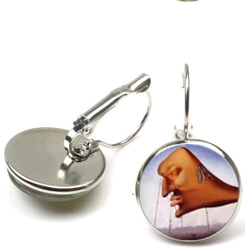 Salvador Dali Studs Earrings Painting Ear Nail At the Moment of Explosion Earring Glass Cabochon Vintage Jewelry