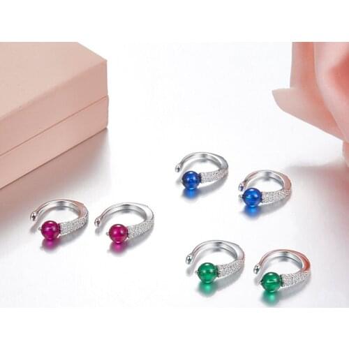 SOELLE High Quality 925 Sterling Silver 3 Color Stone Candy Ear Clip Women AAA Zircon Snake Shape Earrings Fine Party Jewelry