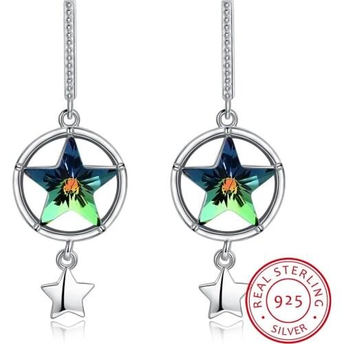 LEKANI 925 Sterling Silver Crystals Earrings Multicolor Star Drop Earring for Women Fine Jewelry Engagement Gifts