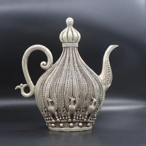 Ancient bronze silver gilding pot, exquisite study home furnishings, Old wine pot Phoenix pot ornaments