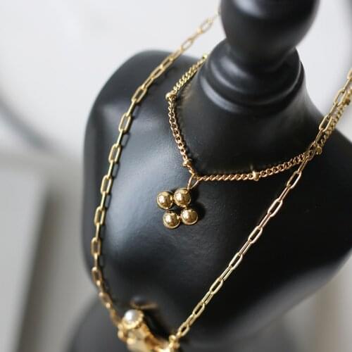 Vintage Kettle Pendant Gold Bead Double Layer Necklace Women Multilayer Stainless Steel Chains Choker Jewelry Accessories