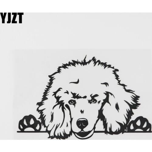 YJZT 14.1CMX8.9CM Cute Poodle Peeking Dog Decal Vinyl Car Sticker Black/Silver 8A-0563