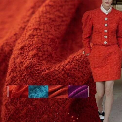 White Waxberry France Red Cross Tweed Fabrics Garment Materials Autumn Women Jacket Sewing Cloth Tailor Textil Freeshipping