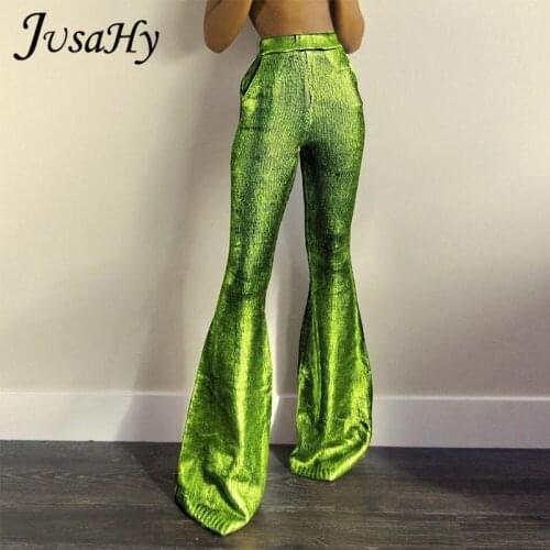 JusaHy Vintage Harajuku New Fashion Shinny High Waist Flare Pants Women Summer Casual Solid Slim Bottom Y2k Style Streetwear