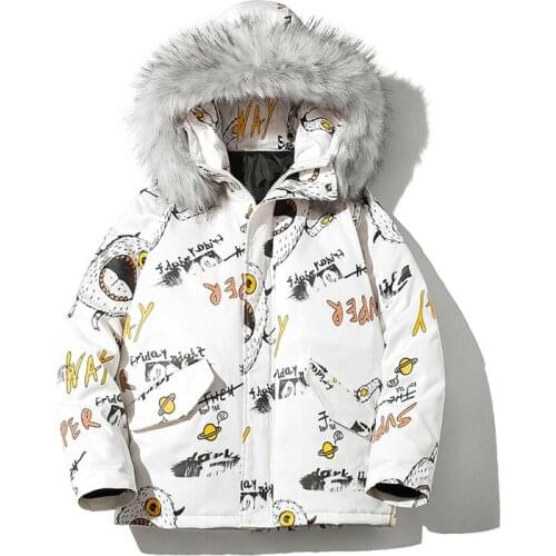 Winter Fashion All-Match Plus Size Casual Graffiti Cartoon Hooded Cotton Jacket Thick Warm Couple Models Cotton Outwear