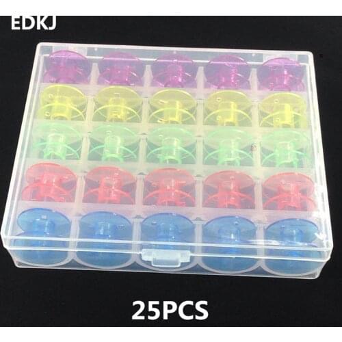25pcs 1box Transparent Sewing Machine Bobbins Spools Empty Bobbins Spools Plastic Storage Box For Home Sewing Accessories Tools