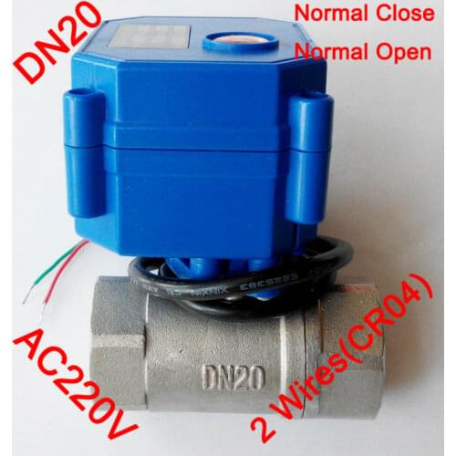 3/4" Mini electric motor valve 2 wires(CR04), AC220V motorized valve SS304, DN20 electric automatic valve with spring return