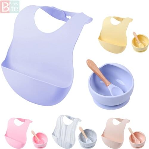 3PCS/1Set Silicone Baby Feeding Set Waterproof Spoon Non-Slip Feedings Silicone Bowl Tableware Baby Products Baby Plate BPA Free