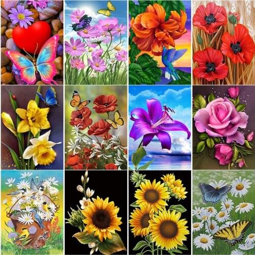 New 5D DIY Diamond Painting Full Square Round Drill Fresh Flowers Diamond Embroidery Scenery Cross Stitch Home Decor Manual Gift