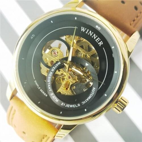 WINNER 2021 Automatic Watch for Men Mechanical Wristwatches Classic Mens Watches Top Brand Luxury Leather Strap Luminous Relogio