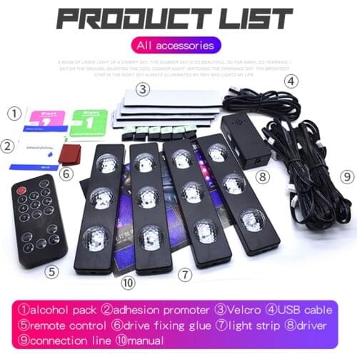 Car Atmosphere Foot Light LED Voice Control Inner Decoration Full Of Star Colorful Lights Breathing Mode Detachable Remote