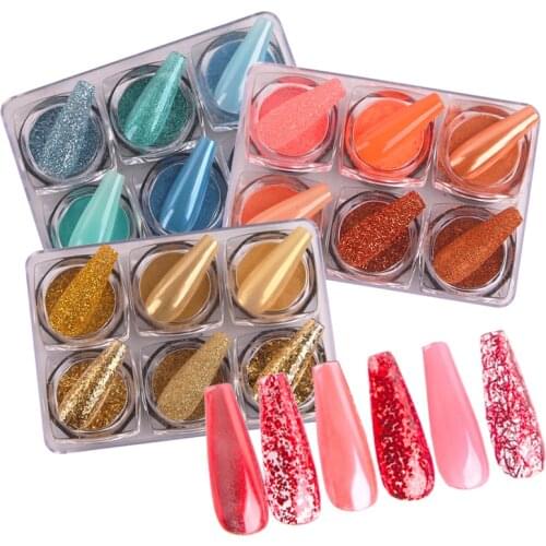 6pcs Nail Glitter Rose Gold Colors Sandy Powder Shiny Luxury Sparkles Nail Art Sequins Pigment Flakes Dust 3D Decorations