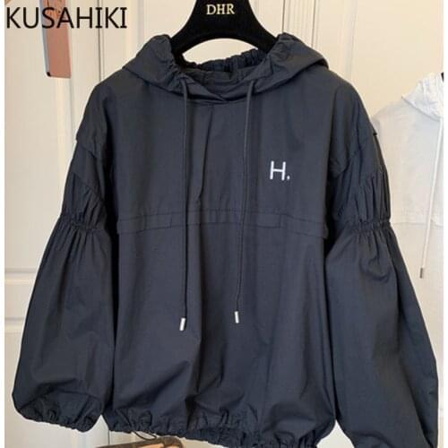 Nomikuma Spring Summer Thin Hooded Blouse Coat Causal Puff Sleeve Sweet Doll Shirt 2021 New Letter Embroidery Blusas Mujer 6G583