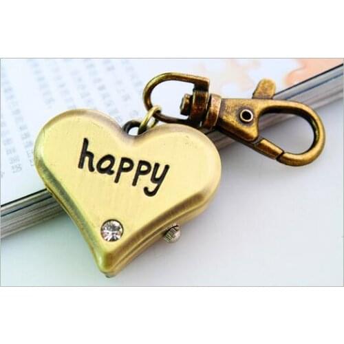 Bronze Quartz Heart-shaped Pocket Watch Key chain Womens Gift P78 Relogio De Bolso