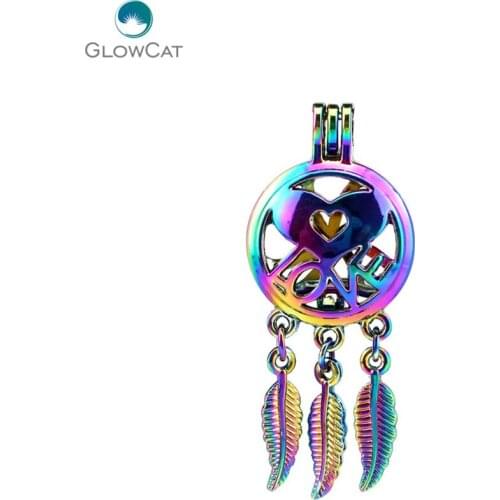 C727 5pcs/lot Rainbow Color Dream Catcher Love Heart Leaf Cage Pendant Pearl Locket Fairytale Party