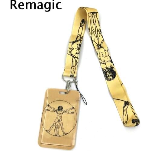 Da Vinci Uomo vitruviano Anime Lanyard Badge Holder ID Card Lanyards Mobile Phone Rope Key Lanyard Neck Straps Keychain Key Ring