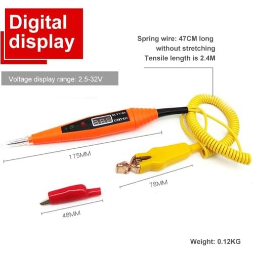 DC 2.5-32V Probe Light System Test Probe Lamp Auto Car Light Circuit Tester Lamp Voltage Test Pen Detector Copper For Trailers