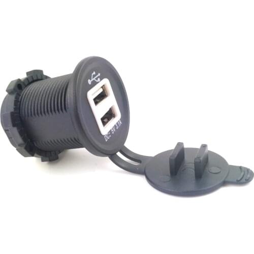 DC 12~24V 3.1A DIY Car USB Charger Water Resistant Dual USB Car Charger Adapter with Blue Light for Car Motocylcye Boat