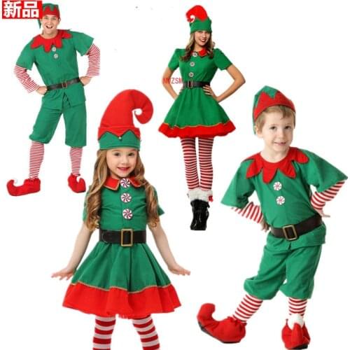 Christmas Cosplay Costumes for Kids Girls Elf Grinch Dress New Year Xmas Party Green Santa claus Performance Clothing with Hat