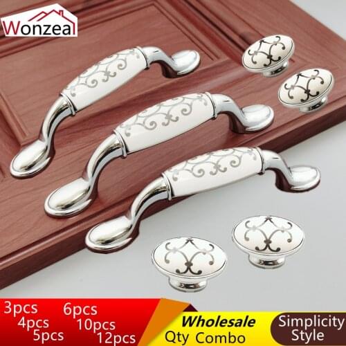 1pc Home Retro Ceramic Zinc Alloy Door Handles Flower European Furniture Handles Drawer Pulls Kitchen Cabinet Knobs and Handle