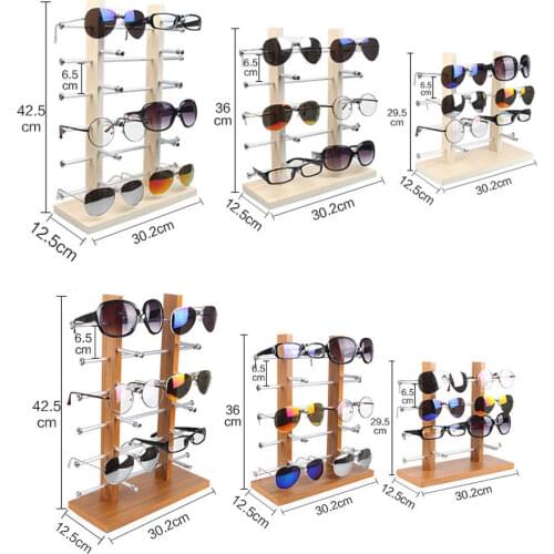 Double Row Wood Sunglass Display Shelf Show Case Racks Eye Glasses Sunglasses Storage Organizer Show Stand