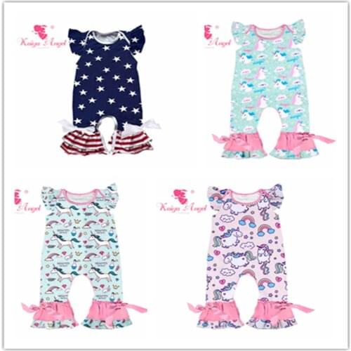 Kaiya Angel 2018 Hot Newborn Baby Romper Rainbow Smiley Unicorn 4th Of July Boys Girls Floral Summer Clothes Factory Wholesale