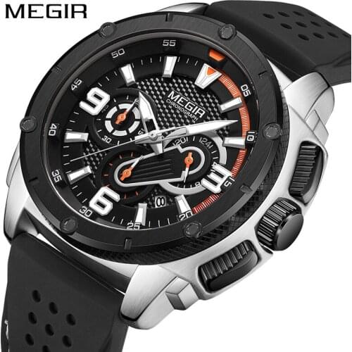 MEGIR Official Sport Watches Men Clocks Military Army Watch Mens Silicone Chronograph Quartz Wrist Watch Man Reloj Hombre 2147