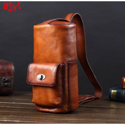 Mens Bag Leather Men Chest Bag Genuine Leather Handbag Shoulder Bag Messenger Bags European and American Retro Vintage Soft