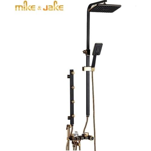Bathroom Luxury black Golden shower set with bidet shower with shelf gold shower set bathroom extended Shower faucet Sets