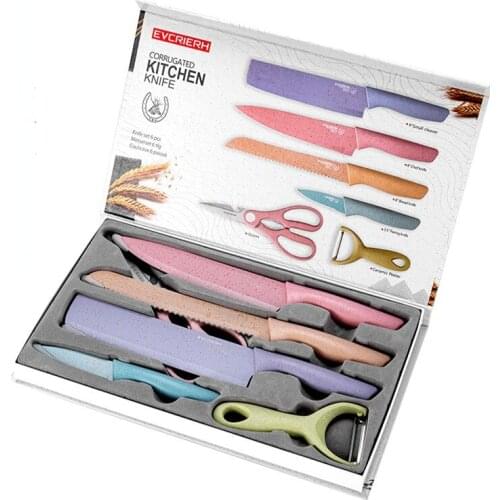 Kitchen Knife Kit Wheat Straw Knife Set Color Straw 6-Piece Gift Macaron Color Knife in Stock