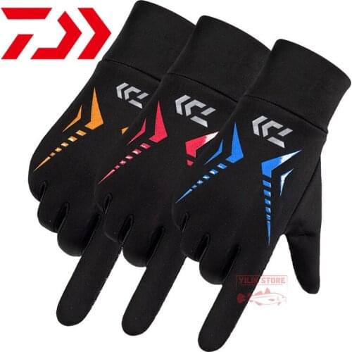Daiwa Autumn Winter Fishing Gloves for Men Plus Velvet Full Finger Anti-Slip Windproof Outdoor Sports Cycling Fishing Gloves