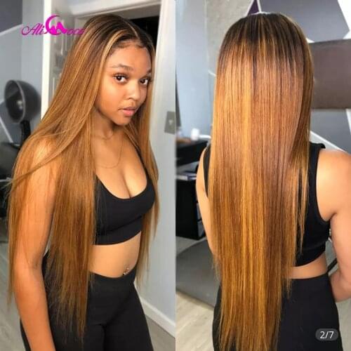 Ali Coco 1B 30 Colored Straight Human Hair Wigs Brazilian Straight Honey Brown Human Hair Lace Wigs Pre Plucked Bleached Knot