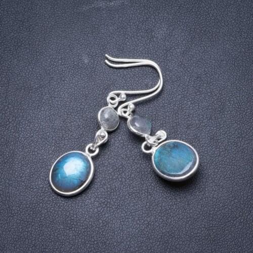Natural Labradorite Handmade Unique 925 Sterling Silver Earrings 1 3/4" Y2051