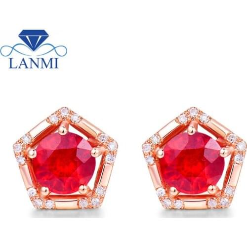 Solid 18K Rose Gold SI Clarify Diamond Jewelry Round Shape Ruby Earring Design for Women Birthday Gift