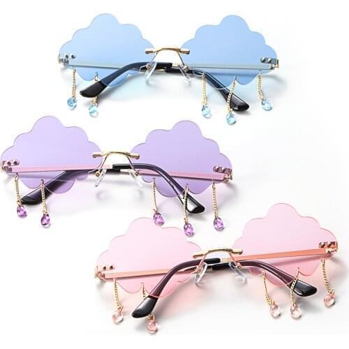 Fashion Rimless Tassel Clouds Shaped Sunglasses Retro Steampunk Sunglasses Shades UV400 Sun Glasses Funny Disco Glasses