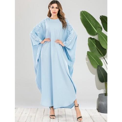 Turkey muslim Oversize Gown Dress for Women Fall 2020 Batwing Sleeve Flower Arabic Moroccan kaftan Abaya islamic clothing robe