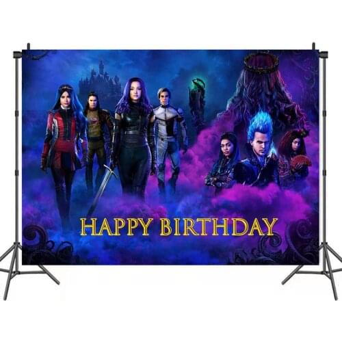 Disney Descendants Dark Purple Photography Backdrops Birthday Party Photo Background Movie Vinyl Booth Props Decor Theme Party