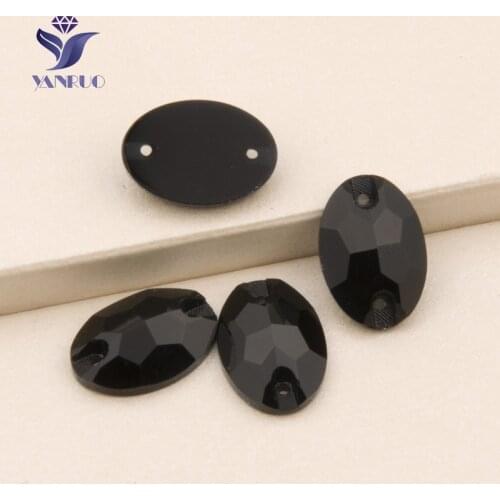 YANRUO 3210 Oval Jet Sew On Crystal Sew On Glass Stones Flat back Black Rhinestones Stones For Clothes