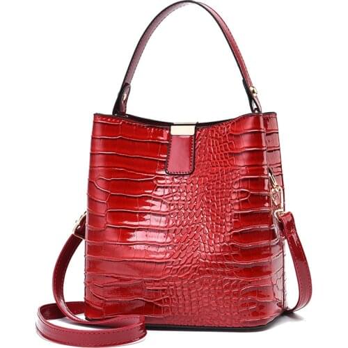 Retro Alligator Bucket Bags Women Crocodile Pattern Handbag Capacity Casual Crocodile Shoulder Messenger Bags Ladies PU Purse