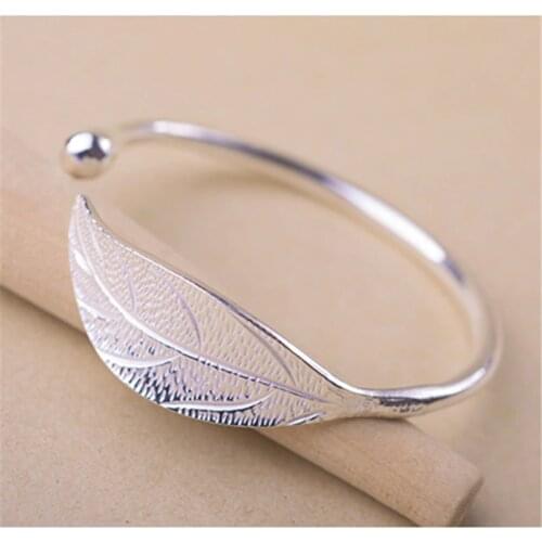 Fashion Silver Color Leaf Charm Bracelets & Bangles For Women Adjustable Pulseira Feminina SL206