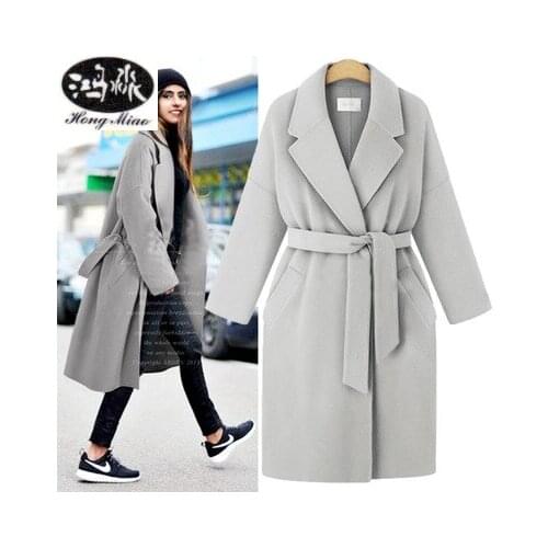 HongMiao 2019 New Fashion Pink Coat Winter Suit Collared Cashmere Woolen Coat Long Coat Lady With Belt Free Shipping 2020